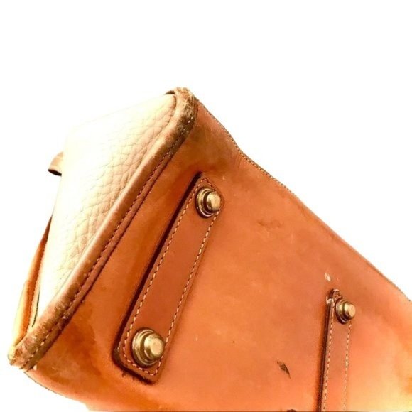 Vintage Dooney & Bourke Two Tone Brown Leather Satchel Bag - Picture 12 of 14